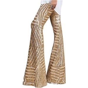 Women High Waist Wide Leg Palazzo Lounge Pants Sequin Bell Bottoms Trousers